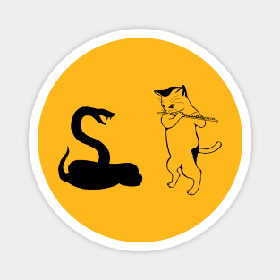 snake and cat with flute Magnet